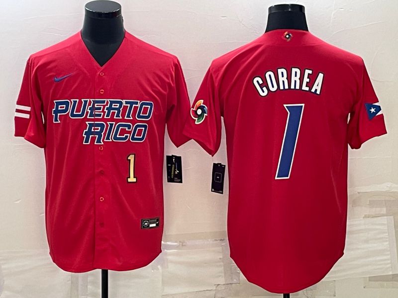 Men 2023 World Cub #1 Correa Red Nike MLB Jersey3